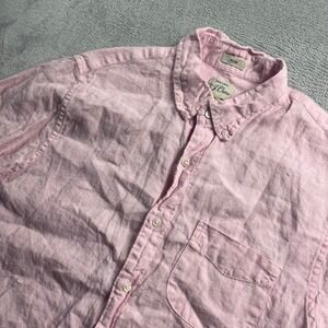 J.Crew Mens Baird McNutt Irish Linen Short Sleeve Slim Shirt Pink Medium